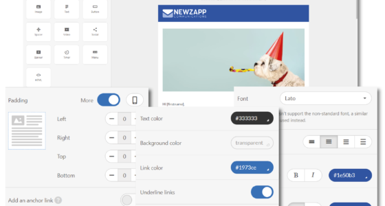 New email editor features and interface overview